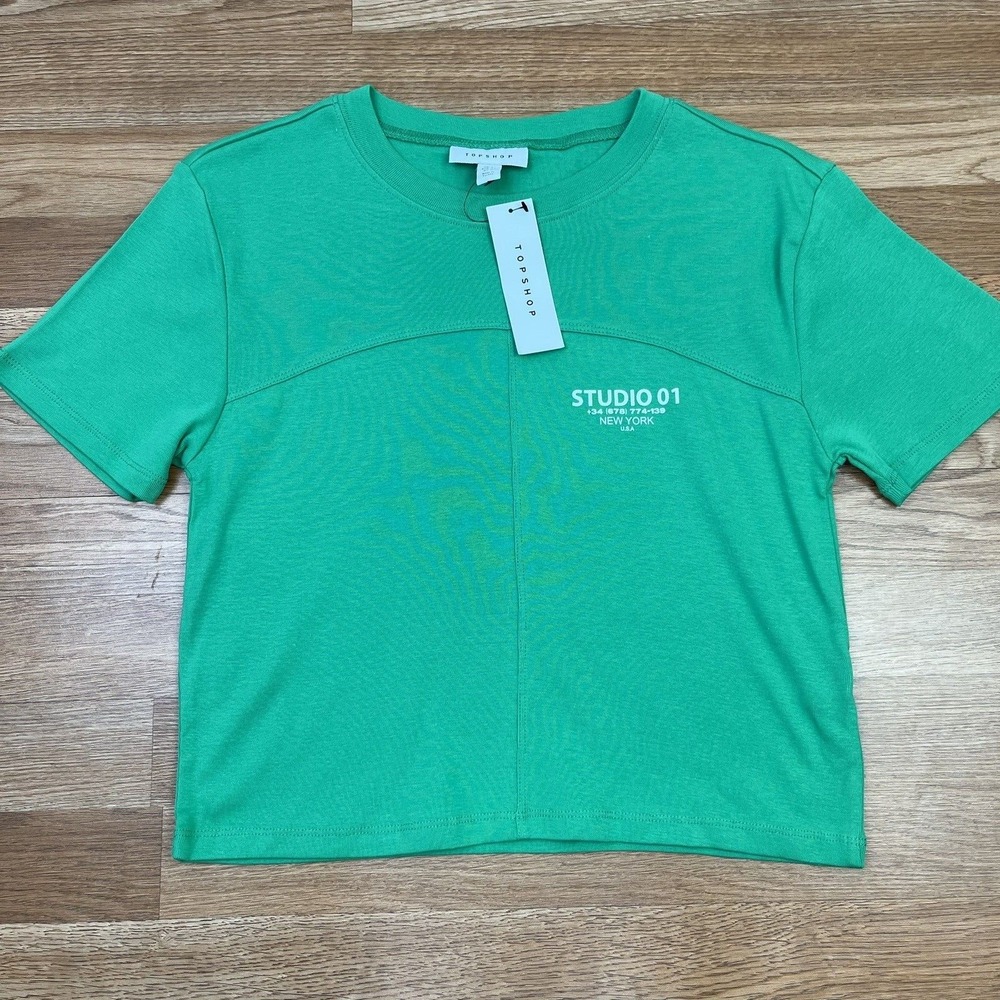 TopShop Crop Top T-Shirt Green Women's Size Large 12 NEW